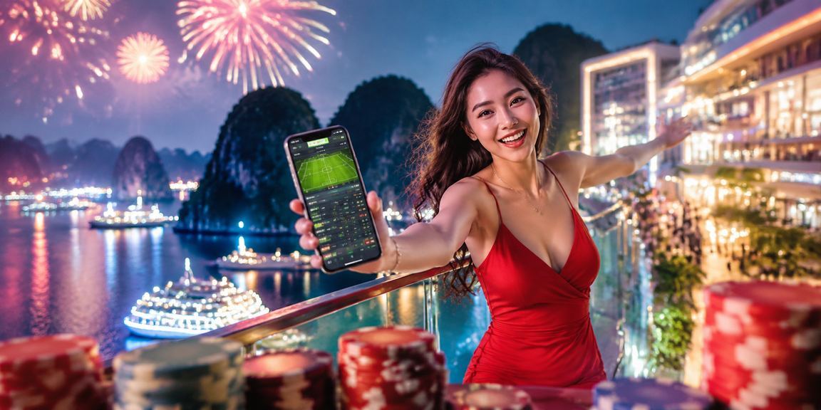 Người dùng chơi casino trên điện thoại giữa vịnh Hạ Long